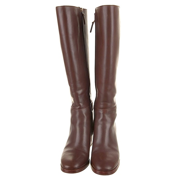 Tory Burch tall brown leather boots zip up knee high heeled chunky fall boots - Picture 3 of 9
